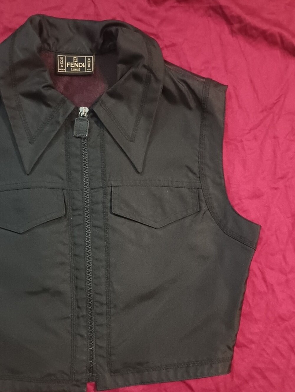 Vintage Fendi Black Prominent Logo Sheer Zip Up Mesh Vest Woman Size 2 Like New - Picture 11 of 16